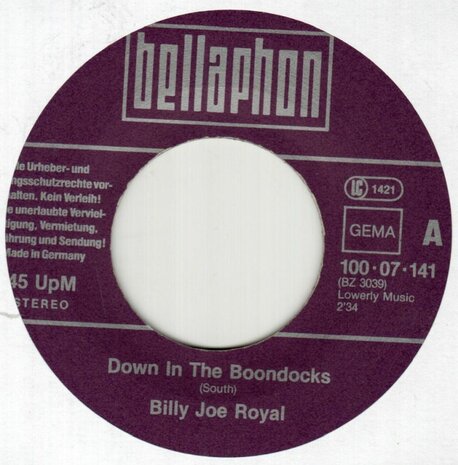 Billy Joe Royal / Buddy Knox - Down in the boondocks + Hula love (Vinylsingle)