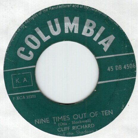 Cliff Richard - Nine times out of ten + Thinking of our love (Vinylsingle)