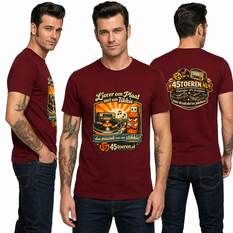 T-Shirt Wijnrood maat XL "Liever een plaat met een tikkie"