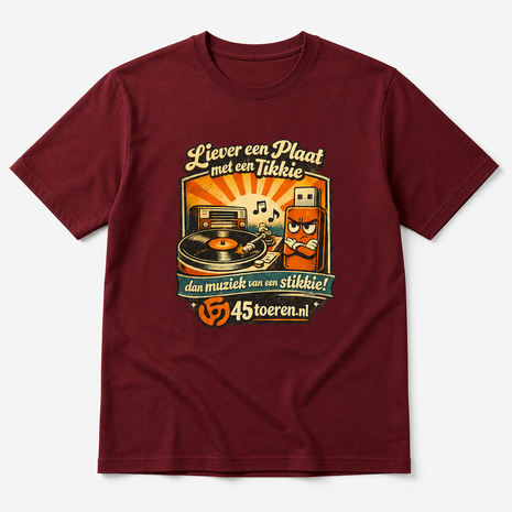 T-Shirt Wijnrood maat L "Liever een plaat met een tikkie"