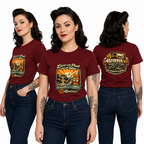 T-Shirt Wijnrood maat L "Liever een plaat met een tikkie"