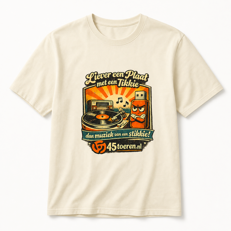 T-Shirt Beige maat XL "Liever een plaat met een tikkie"