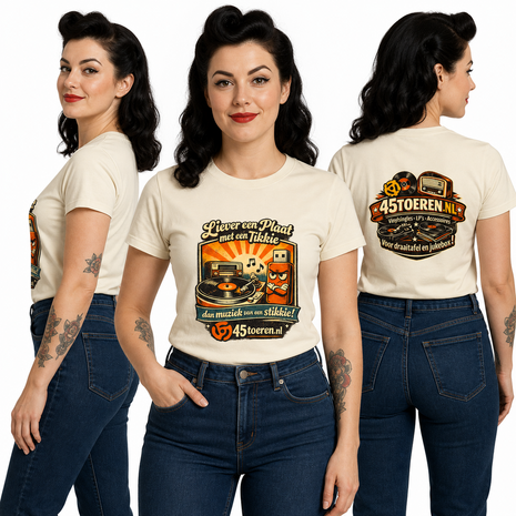 T-Shirt Beige maat L "Liever een plaat met een tikkie"