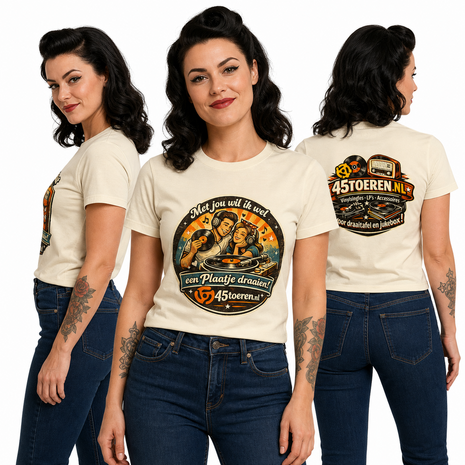 T-Shirt Beige maat XL "Met Jou wil ik wel een plaatje draaien"