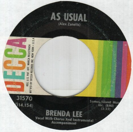 Brenda Lee - As usual + Lonely lonely lonely me (Vinylsingle)