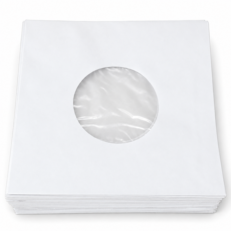 Wit Papieren Hoezen voor vinylsingles (cellophan voering) - per 100 stuks