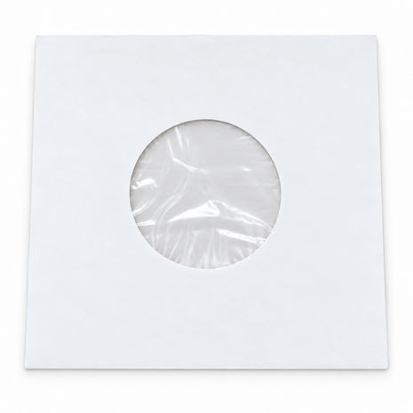 Wit Papieren Hoezen voor vinylsingles (cellophan voering) - per 100 stuks