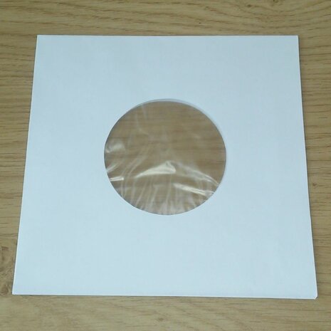 Wit Papieren Hoezen voor vinylsingles (cellophan voering) - per 100 stuks